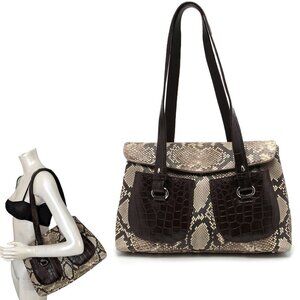 Colombo Via Della Spiga Leather Snakeskin Shoulder Bag Croc Embossed Italy Brown